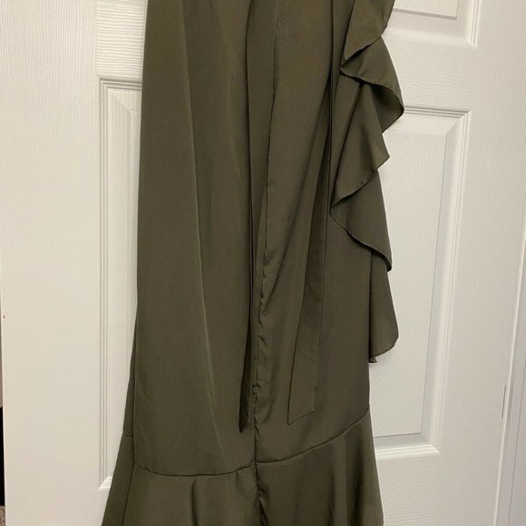Dark Green Full Length Ruffle Trim Skirt - Picture 2 of 2
